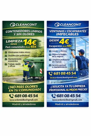 Limpieza de contenedores, ventanas y escaparates.