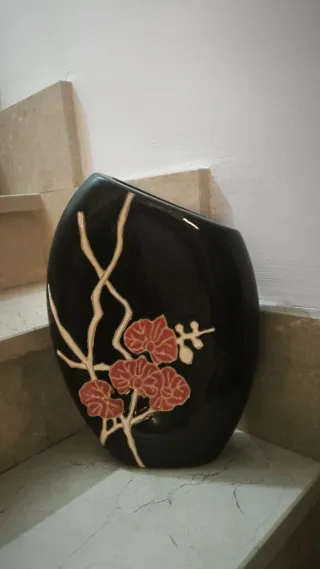 Jarrón Decorativo Cerámica Negro y Rosa