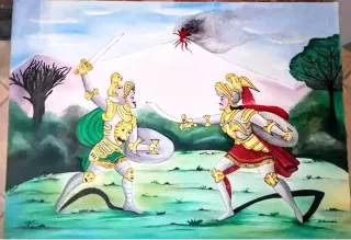 Tela Pupi Siciliani dipinta a mano