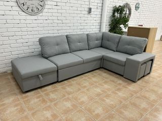 Sofá Cama Rinconera Modular Gris + Arcón