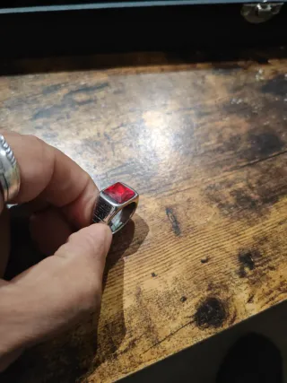 Anillo Acero Inoxidable Hombre Piedra Roja