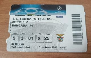 Bilhete Benfica vs Celtic 2006 Champions League
