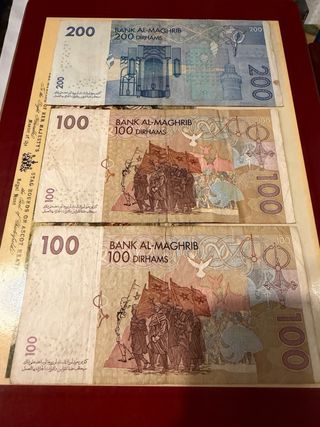 3 Banconote Antiche Marocco 200 e 100