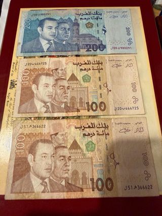 3 Banconote Antiche Marocco 200 e 100