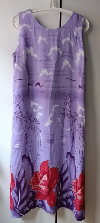 Vestido largo vintage flores rojas y moradas