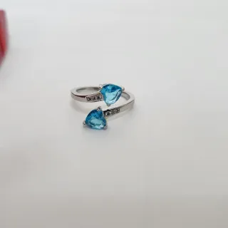 Anillo Plata S925 Corazón Azul Ajustable