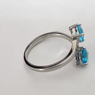 Anillo Plata S925 Corazón Azul Ajustable