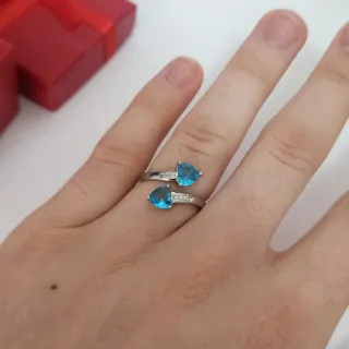 Anillo Plata S925 Corazón Azul Ajustable