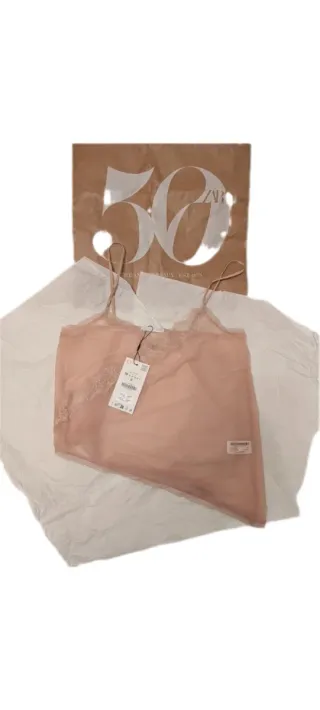 Top lencero organza rosa Zara Talla M