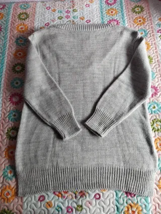 Jersey cuello pico mujer gris talla M/L