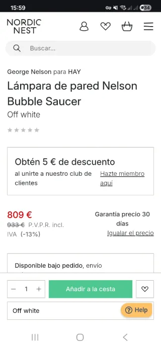 Lámpara Nelson Saucer Wall Sconce Cabled