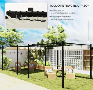 Pérgola Outsunny 3x3m Techo Retráctil