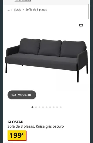 Sofá 3 plazas Ikea Glostad gris nuevo.
