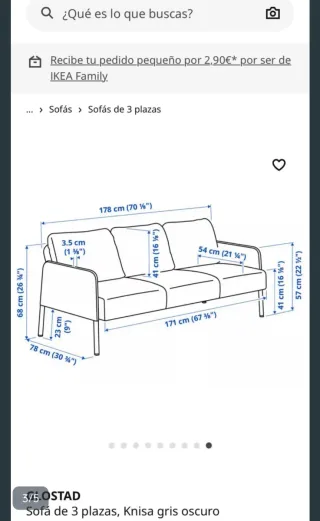 Sofá 3 plazas Ikea Glostad gris nuevo.