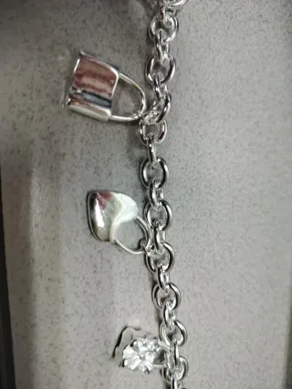 Pulsera Plata Ley Charm Candado Corazón Flor