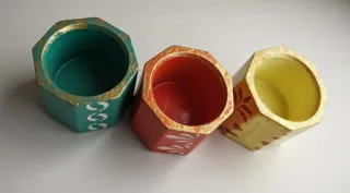 Set 3 Macetas yeso octogonales con plato.