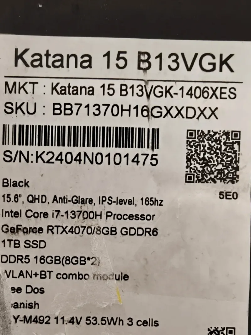 MSI Katana 15 B13V: 15.6" QHD, i7-13700H, RTX 4070 afbeelding 6