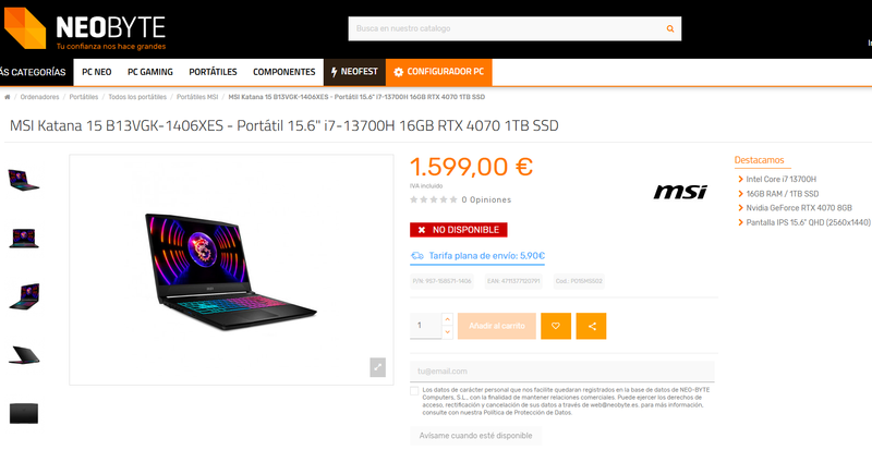 MSI Katana 15 B13V: 15.6" QHD, i7-13700H, RTX 4070 afbeelding 2