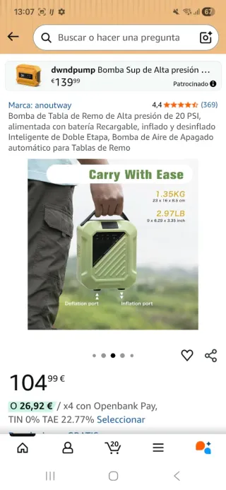 Inchador Tabla Paddle 20 PSI NUEVO