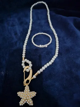 Collar y pulsera perlas con estrella