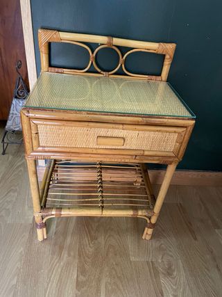 Mesita de noche bambú y cristal