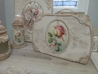 Maleta Decorativa Vintage Rosa Madera