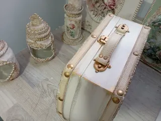 Maleta Decorativa Vintage Rosa Madera