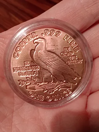 Moneda 1oz Cobre Puro Indio Americano 1911
