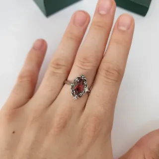 Anillo Plata 925 con Piedra Roja
