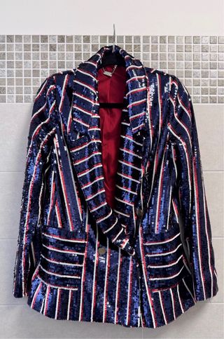 Blazer Giacca Paillettes Blu, Rosso con tasche