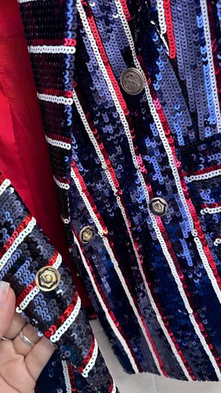 Blazer Giacca Paillettes Blu, Rosso con tasche