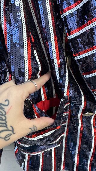 Blazer Giacca Paillettes Blu, Rosso con tasche