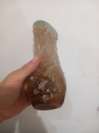 Lote 4 jarrones antiguos cristal y opalina azul