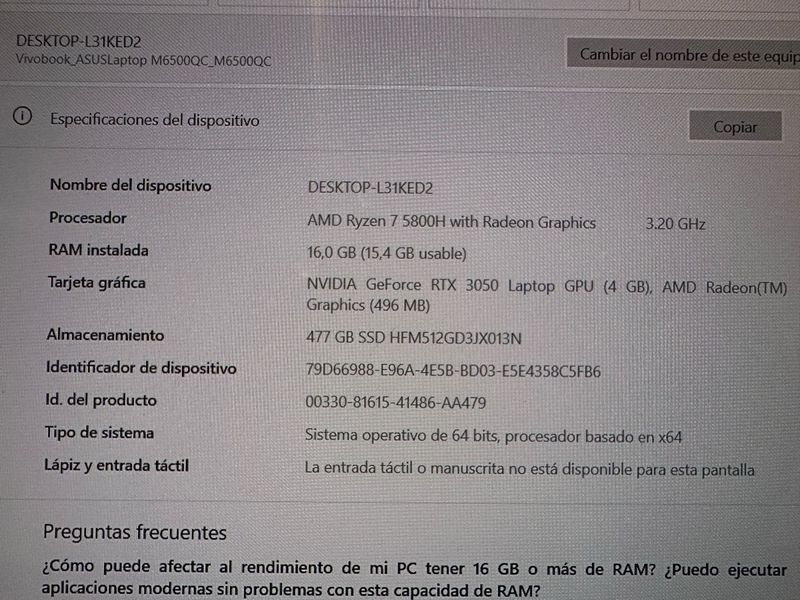 ASUS Vivobook Pro 15 OLED Ryzen 7 5800H 16GB RTX afbeelding 10
