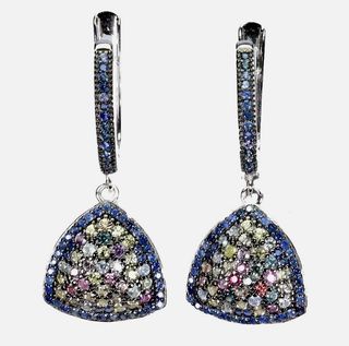 Pendientes Plata Zafiros Naturales Multicolores