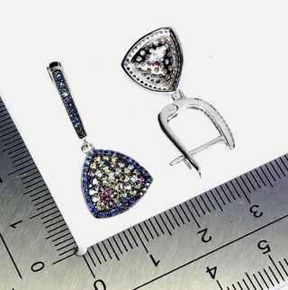 Pendientes Plata Zafiros Naturales Multicolores