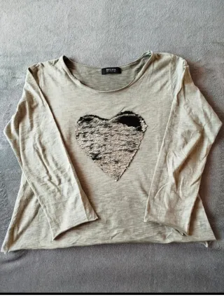 Camiseta Mulaya Corazón Lentejuelas Gris