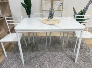 MESA COMEDOR EFECTO MARMOL + 4 SILLAS