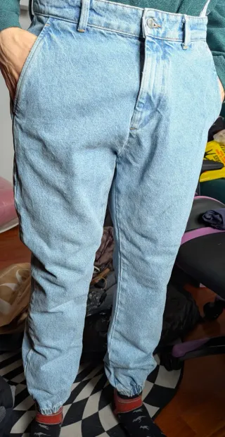 Pantalón ancho Zara, azul claro denim