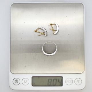 Conjunto oro blanco 18k sortija y pendientes