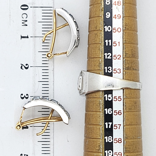 Conjunto oro blanco 18k sortija y pendientes