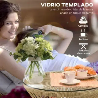 Mesa Ratán Beige Cristal Ø40x42cm