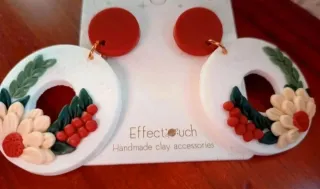 Pendientes Aro Arcilla Flores Rojos. Sin estrenar