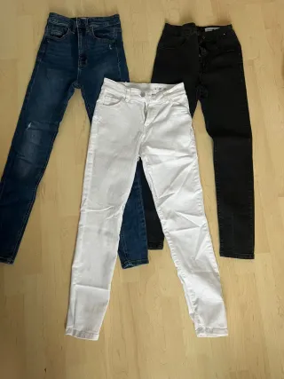 Lote 3 Pantalones Vaqueros (Blanco, Azul, Negro)