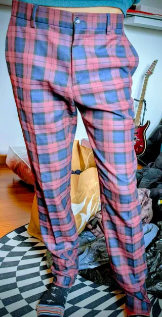 Pantalón de vestir Zara cuadros azul y rojo