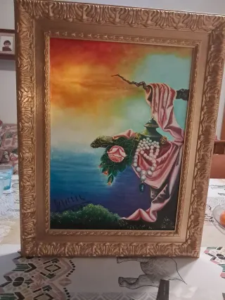 Pintura al óleo marco dorado