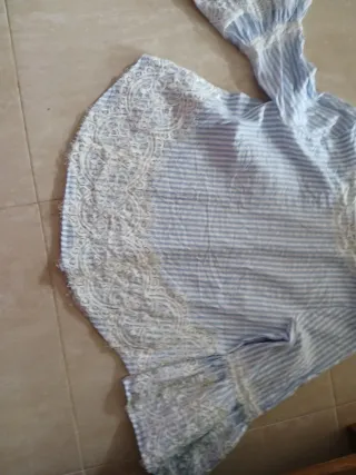 Camisa Zara Verano Rayas Encaje