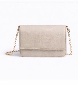 Bolso de fiesta beige con cadena