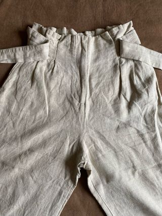 Pantalón Zara Lino Ancho Talla M Beige