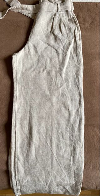 Pantalón Zara Lino Ancho Talla M Beige